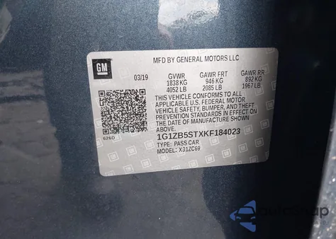 2019 Chevrolet Malibu 1Ls z USA, uszkodzony, nr VIN 1G1ZB5STXKF184023